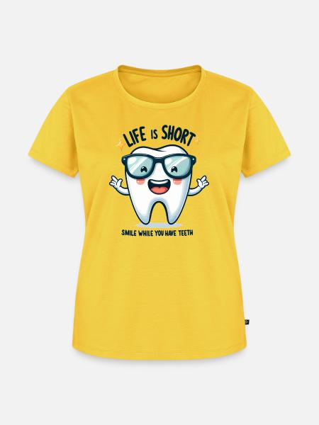 Lächelnder Zahn mit Sonnenbrille - Frauen Premium Bio T-Shirt - Sonnengelb