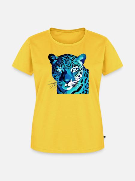 Fluoreszierender geometrischer Blauer Leopard - Frauen Premium Bio T-Shirt - Sonnengelb