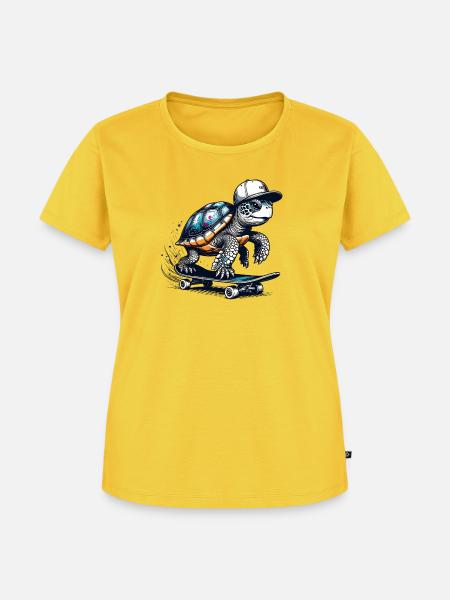 Techno Skater Schildkröte - Frauen Premium Bio T-Shirt - Sonnengelb