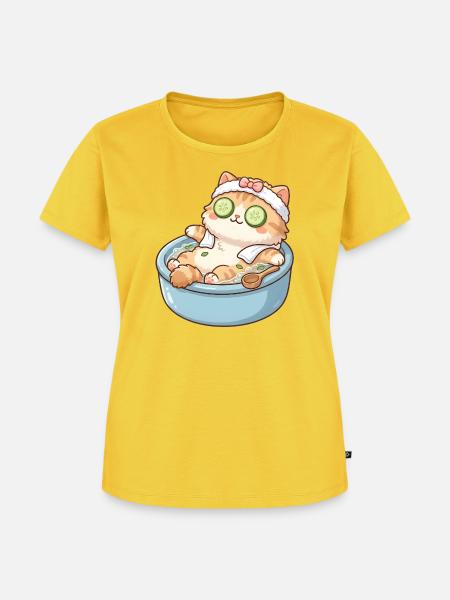 Katze beim Spa Wellness - Frauen Premium Bio T-Shirt - Sonnengelb