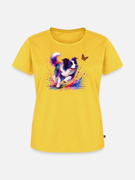 Border Collie Aquarell Sheepdog-Kunst - Frauen Premium Bio T-Shirt - Sonnengelb