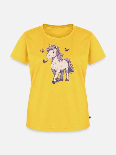 Pony mit Schmetterlingen - Frauen Premium Bio T-Shirt - Sonnengelb