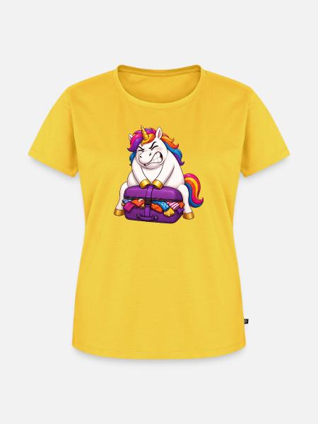 Einhorn Übergepackter Koffer - Frauen Premium Bio T-Shirt - Sonnengelb