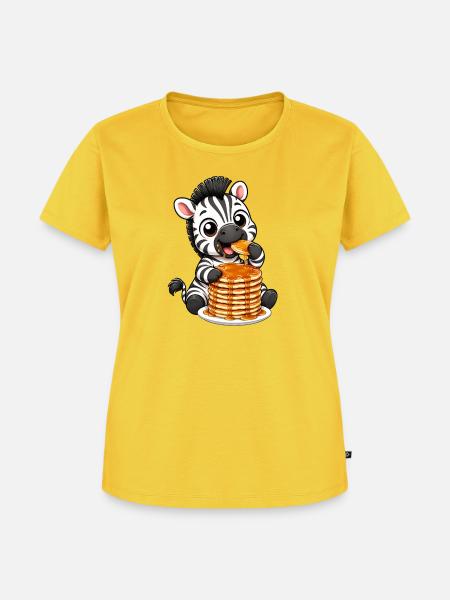 Zebra mit Pancakes Lustiger Cartoon - Frauen Premium Bio T-Shirt - Sonnengelb