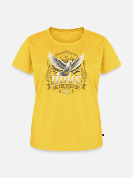 Taubenjagd-Saison: Lustiger Taubenjäger - Frauen Premium Bio T-Shirt - Sonnengelb