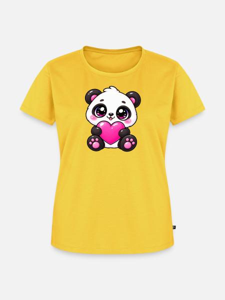 Bezaubernder Pink Heart Panda - Frauen Premium Bio T-Shirt - Sonnengelb