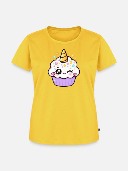 Pastell-Kawaii-Einhorn-Cupcake - Frauen Premium Bio T-Shirt - Sonnengelb