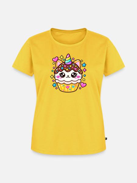Leuchtender Kawaii-Einhorn-Cupcake - Frauen Premium Bio T-Shirt - Sonnengelb
