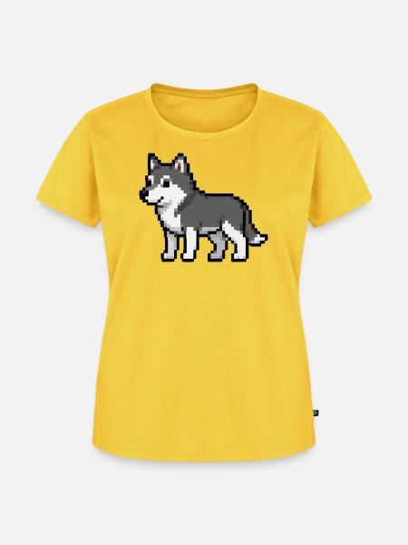Pixel Wolf - Frauen Premium Bio T-Shirt - Sonnengelb