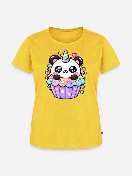 Panda Einhorn Cupcake Niedlich - Frauen Premium Bio T-Shirt - Sonnengelb