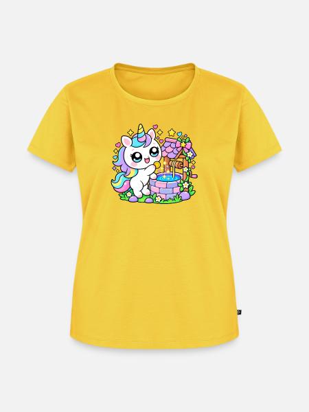Einhorn- und bunte Feenbrunnen - Frauen Premium Bio T-Shirt - Sonnengelb