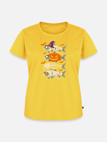 Kürbisfisch mit Bandagen Halloween - Frauen Premium Bio T-Shirt - Sonnengelb