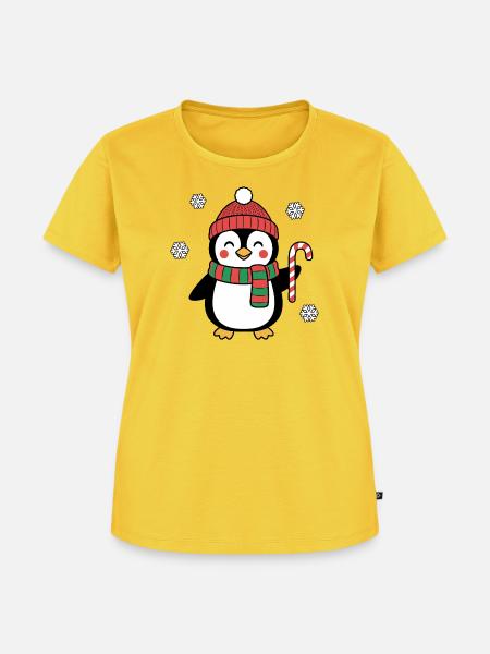 Pinguin mit Bommelmütze – Ugly Christmas - Frauen Premium Bio T-Shirt - Sonnengelb