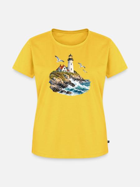 Leuchtturm an rauer Küste - Frauen Premium Bio T-Shirt - Sonnengelb