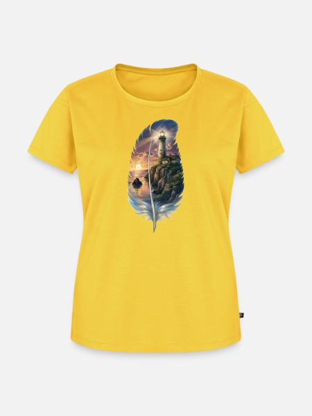 Feder mit Leuchtturm Meer Küste - Frauen Premium Bio T-Shirt - Sonnengelb