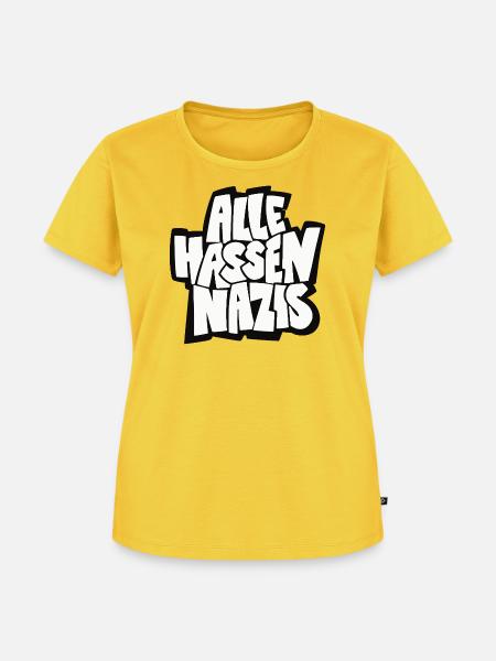 Alle_hassen_Nazis_sw - Frauen Premium Bio T-Shirt - Sonnengelb
