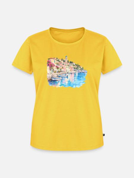 Mediterranes Hafenviertel Aquarell - Frauen Premium Bio T-Shirt - Sonnengelb