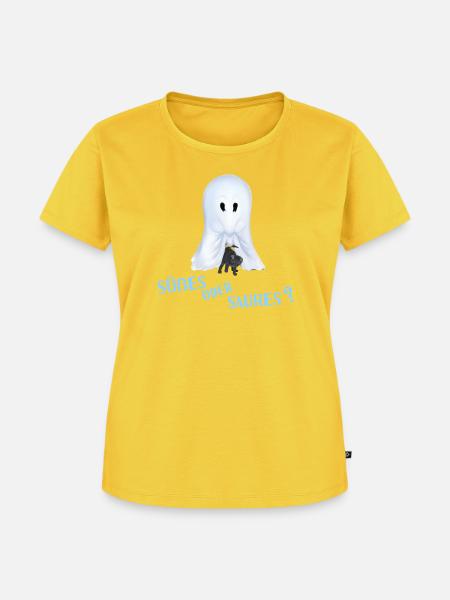 Süßes oder Saures - Gespenst mit Katze - Frauen Premium Bio T-Shirt - Sonnengelb