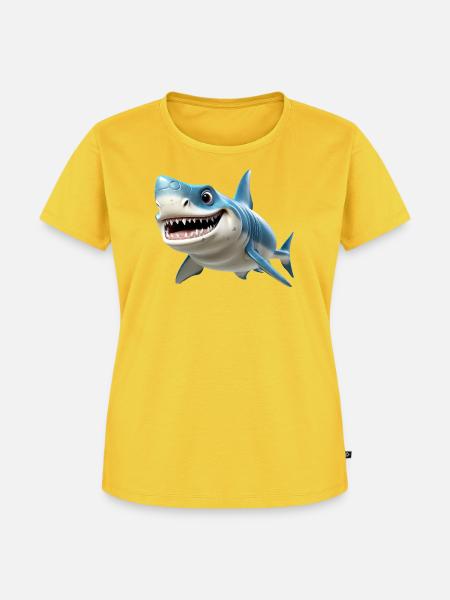 Blauer Cartoonhai mit Lächeln - Frauen Premium Bio T-Shirt - Sonnengelb