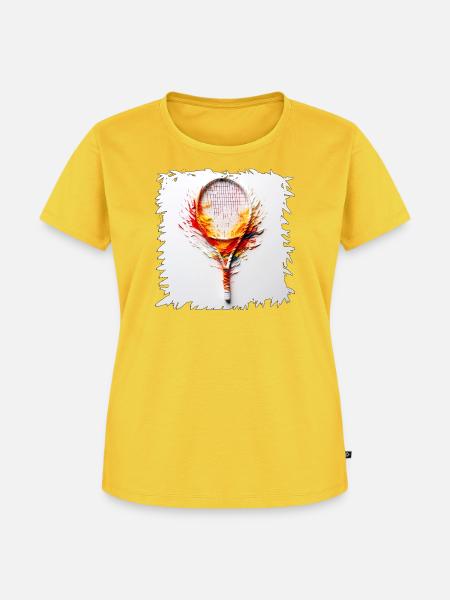 Farbexplosion Tennisracket Kunst - Frauen Premium Bio T-Shirt - Sonnengelb