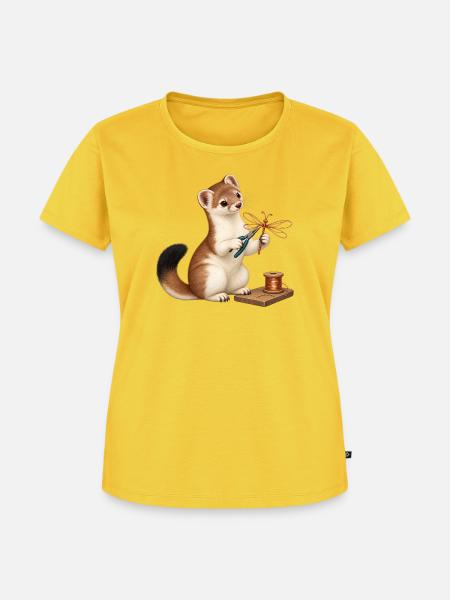Hermelin mit Draht-Libelle - Frauen Premium Bio T-Shirt - Sonnengelb