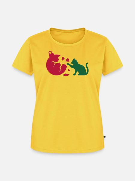 Katze Christbaumkugel Grafik - Frauen Premium Bio T-Shirt - Sonnengelb