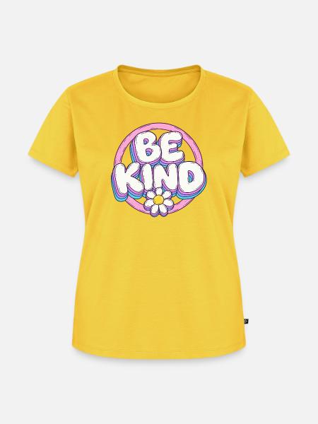 Be Kind Retro Blüten Logo - Frauen Premium Bio T-Shirt - Sonnengelb