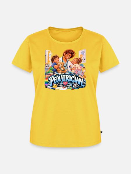 Infantiler Kinderarzt – Kuscheln und Diagnostik - Frauen Premium Bio T-Shirt - Sonnengelb