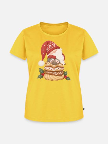 Schlafender Wichtel auf Weihnachtsplätzchen - Frauen Premium Bio T-Shirt - Sonnengelb