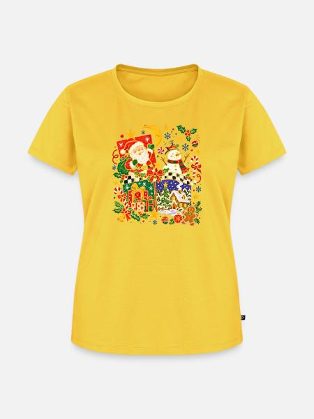 Festliche Weihnachtsszene mit Geschenken - Frauen Premium Bio T-Shirt - Sonnengelb