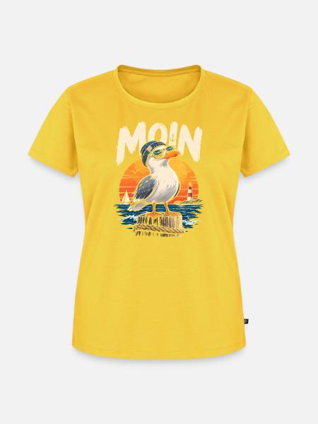 Möwe im Sonnenuntergang am Kai - Frauen Premium Bio T-Shirt - Sonnengelb