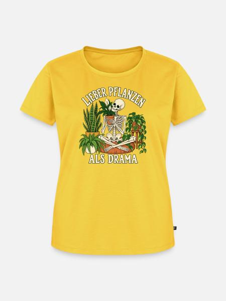 Lieber Pflanzen als Drama  - Frauen Premium Bio T-Shirt - Sonnengelb
