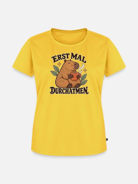 Capybara Kaffeepause - Frauen Premium Bio T-Shirt - Sonnengelb