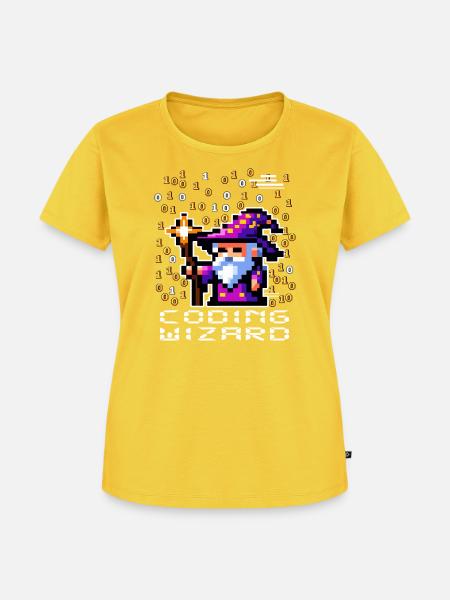 Zauberer-Pixel-Code - Frauen Premium Bio T-Shirt - Sonnengelb