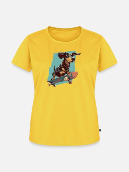 Skateboard-Dackel - Frauen Premium Bio T-Shirt - Sonnengelb