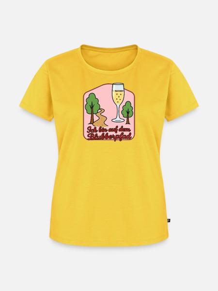 Blubberpfad: Waldweg und Sektglas - Frauen Premium Bio T-Shirt - Sonnengelb