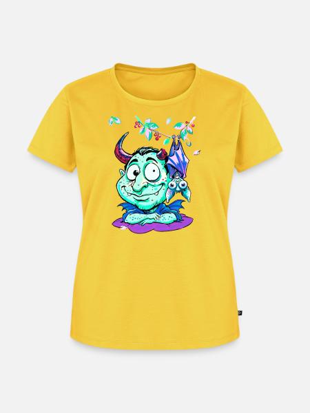 Frostig Psychodelischer Dämon mit Flügeln - Frauen Premium Bio T-Shirt - Sonnengelb