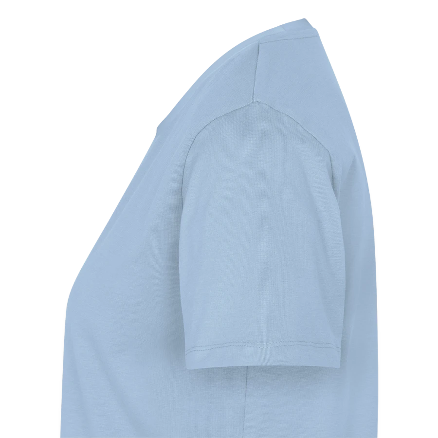 Salt Harbour badge on a women's premium organic t-shirt, light blue, left