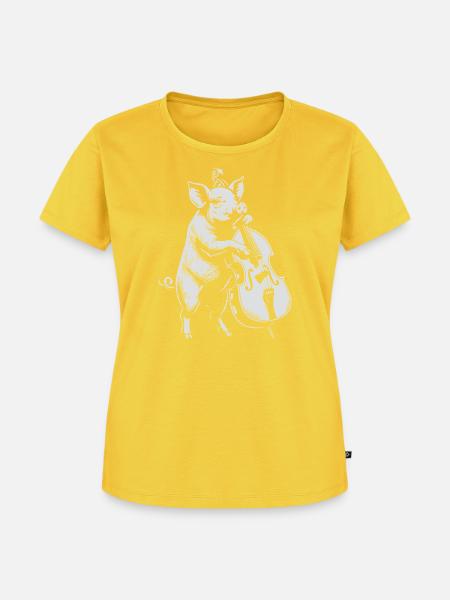 Swine spielt Kontrabass - Frauen Premium Bio T-Shirt - Sonnengelb