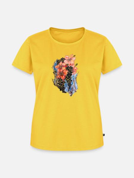 Rote Mohnblüten mit Blaubeer-Ranke - Frauen Premium Bio T-Shirt - Sonnengelb