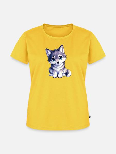 Kuscheliger Wolfswelpe mit blauen Augen - Frauen Premium Bio T-Shirt - Sonnengelb