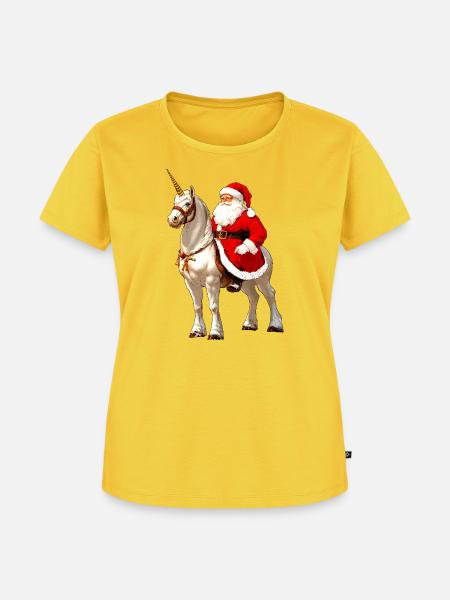 Reiter Weihnachten / Santa Einhorn - Frauen Premium Bio T-Shirt - Sonnengelb