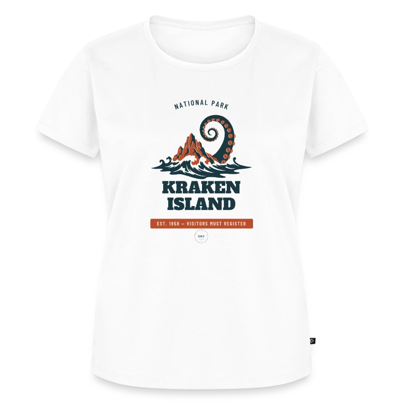 Kraken Island badge on a women's premium organic t-shirt