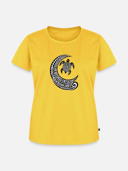 Honu Turtle & Moon – Polynesisches Tattoo - Frauen Premium Bio T-Shirt - Sonnengelb