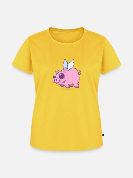 Fliegendes Schweinchen Wolkenflug - Frauen Premium Bio T-Shirt - Sonnengelb