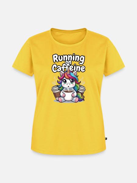Koffeinbetriebenes Einhorn - Frauen Premium Bio T-Shirt - Sonnengelb