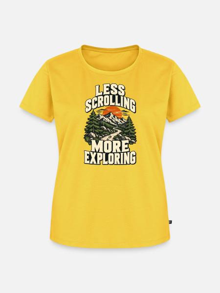 Weniger Scrollen Mehr Entdecken - Frauen Premium Bio T-Shirt - Sonnengelb