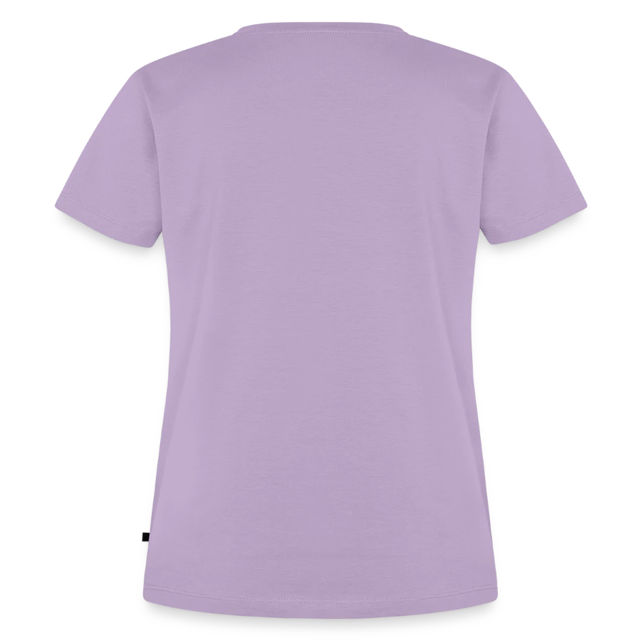 Hollow Peak badge on a women's premium organic t-shirt, lavender, back