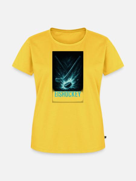 Eishockey Kraft: Schläger & Puck - Frauen Premium Bio T-Shirt - Sonnengelb
