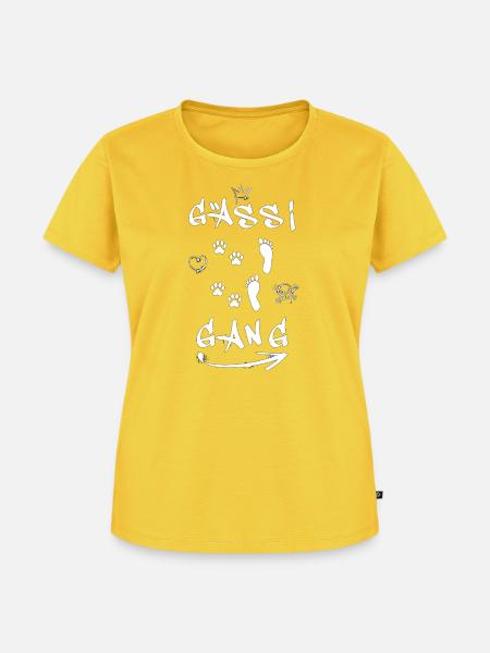 Hund Mensch Gassi Gang  - Frauen Premium Bio T-Shirt - Sonnengelb